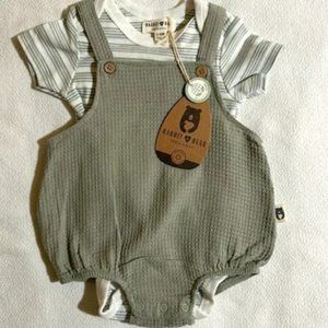 NWT, 3-6M, Rabbit + Bear, 100% Organic Cotton 2-piece Onesie and Romper Set